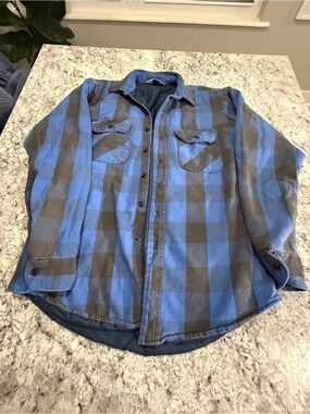 Vintage Five Brothers Blue Buffalo Plaid Lined Work Shirt Jacket USA size M